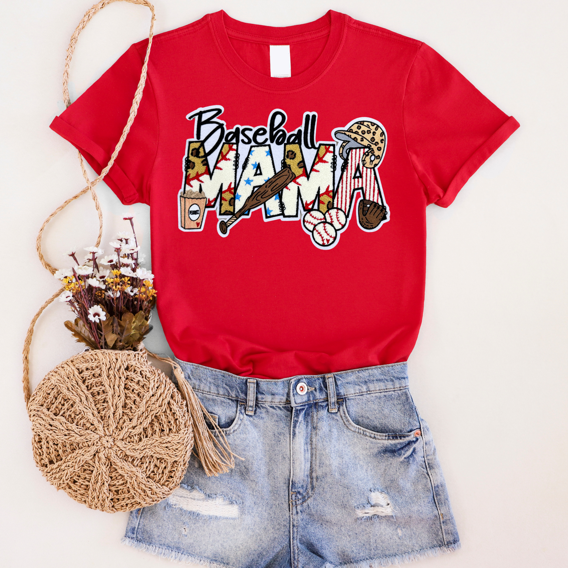 Baseball Mama Chenille Patch Graphic Tee