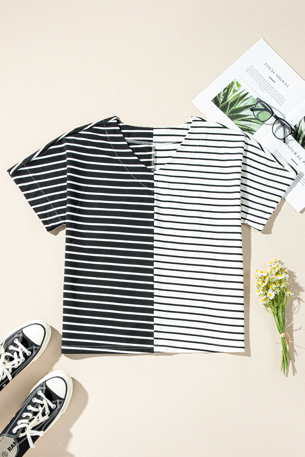 Two Tone Black Stripe Top LT