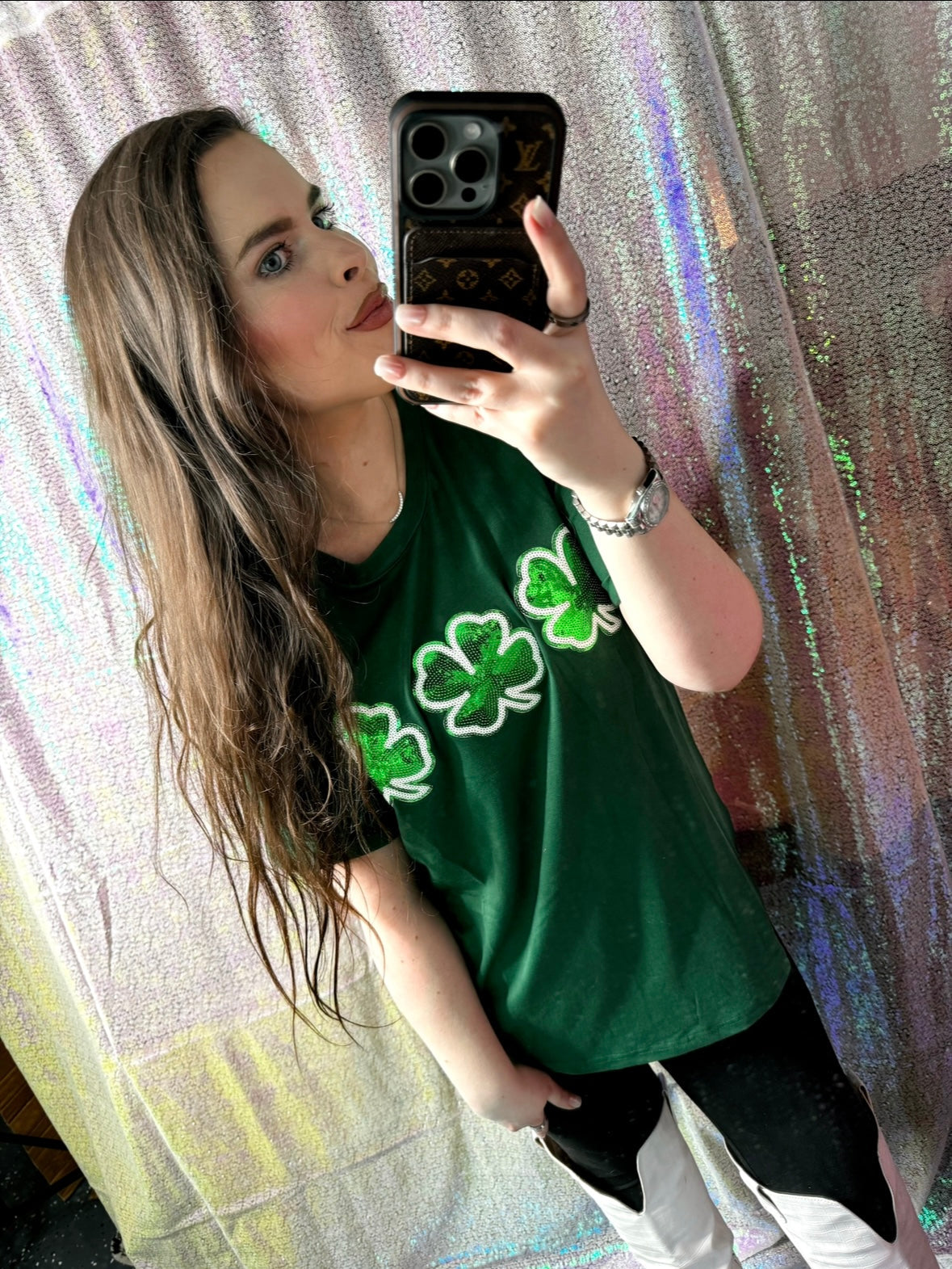 S-XXL Green Shamrock Sequin Tees