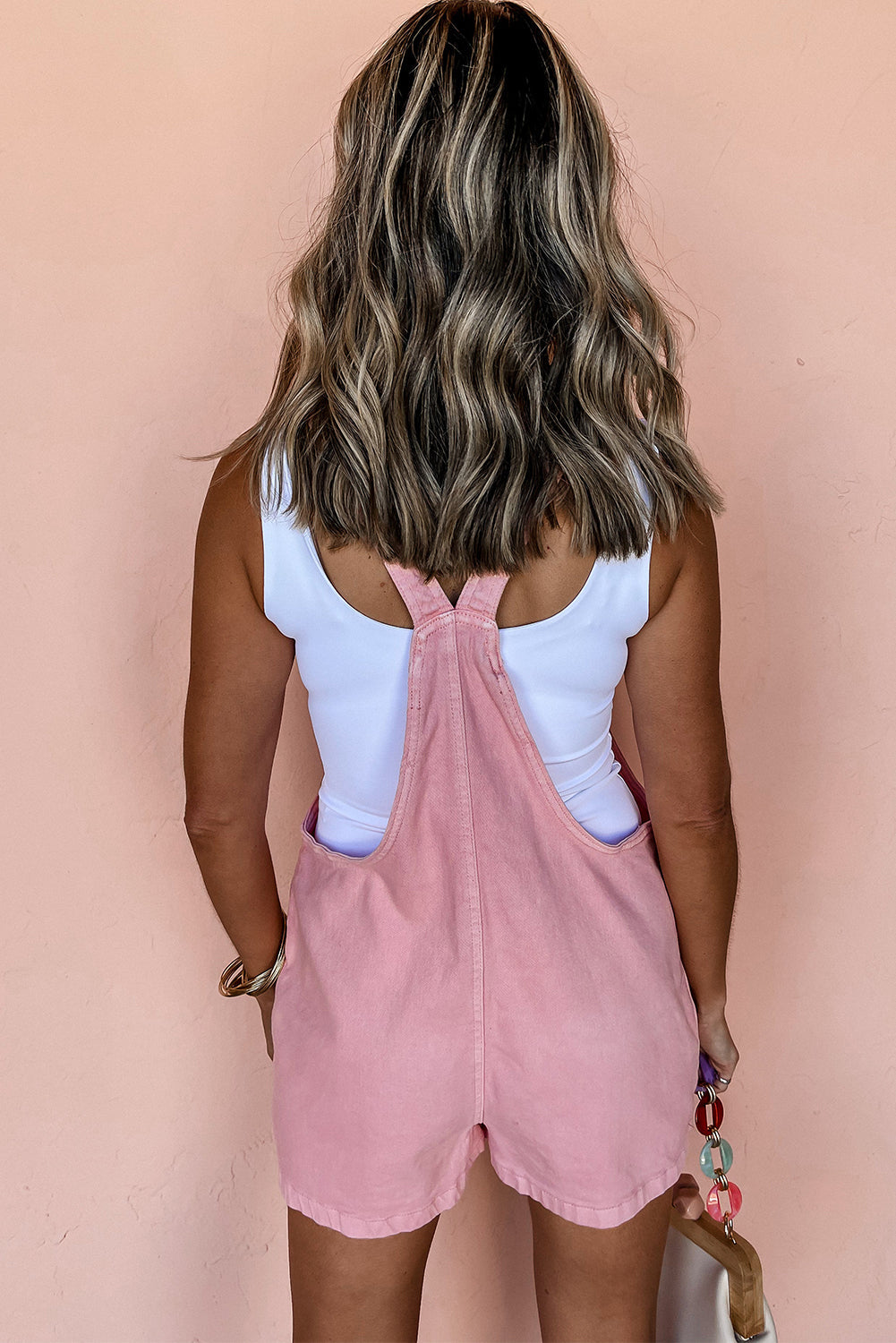 Pink Knot Strap Denim Romper LT