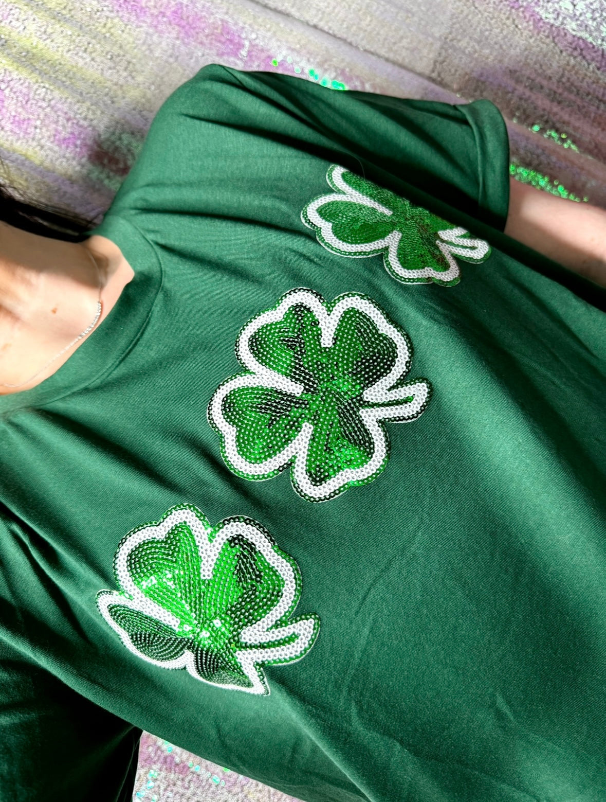 S-XXL Green Shamrock Sequin Tees