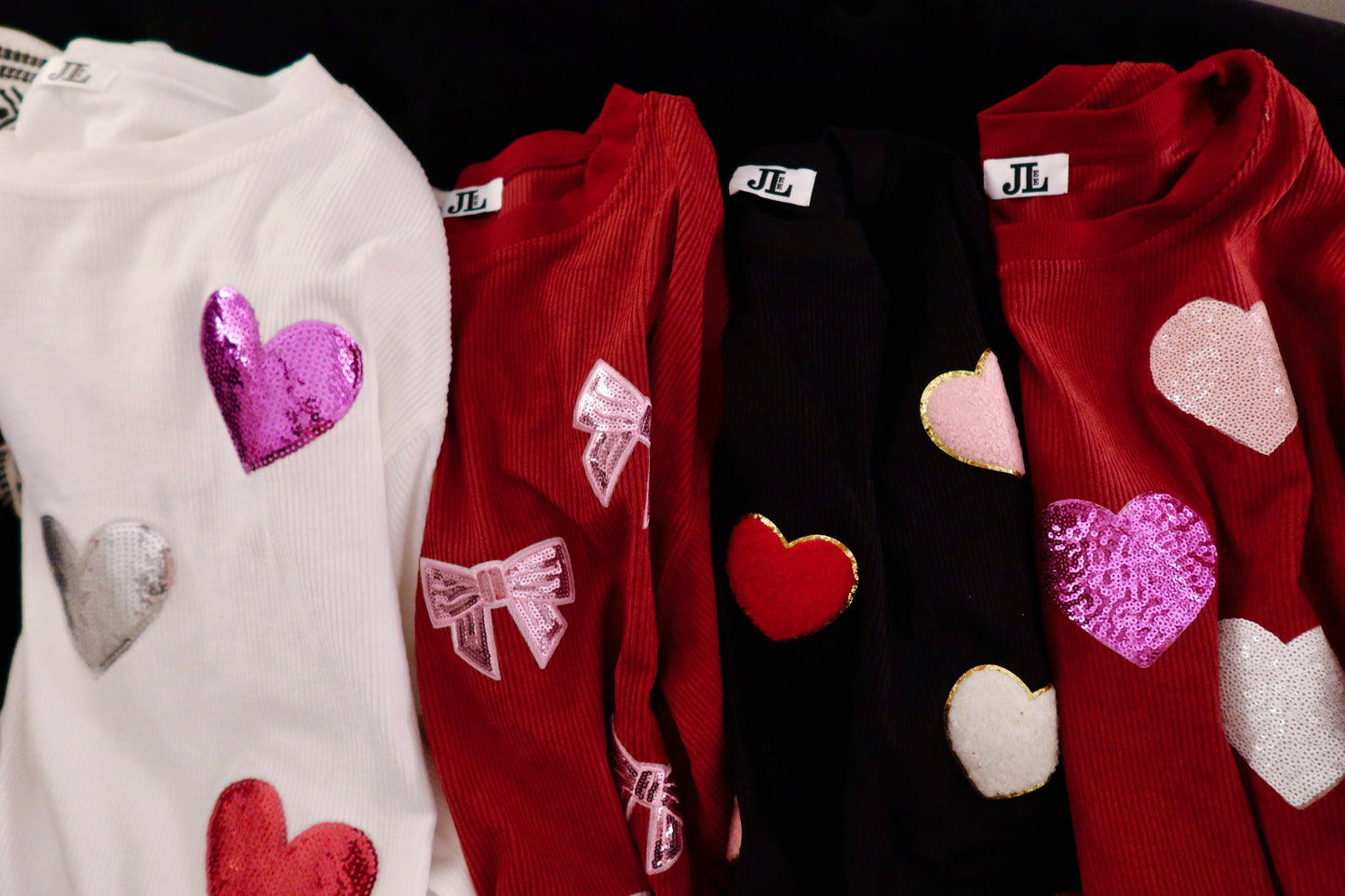 Red Sequin Hearts Corded Crew