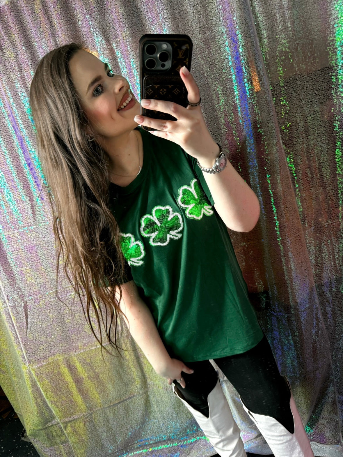 S-XXL Green Shamrock Sequin Tees