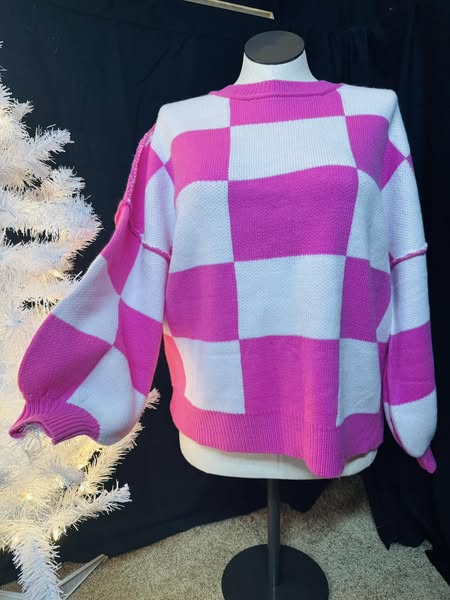 Pink Checkered Sweater RTS