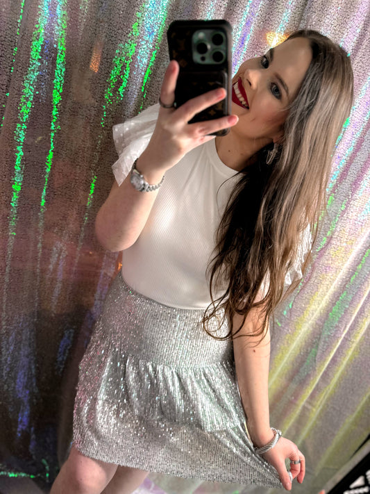 Silver Sequin Skort