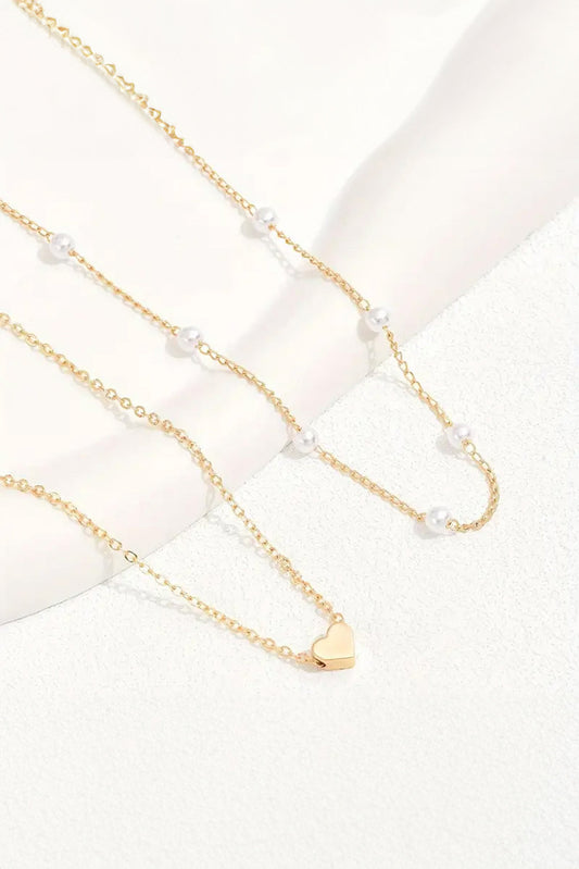 Gold Plated Heart And Pearl Layered Necklace LT