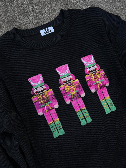 RTS: Black Sequin Nutcracker Corded Crew