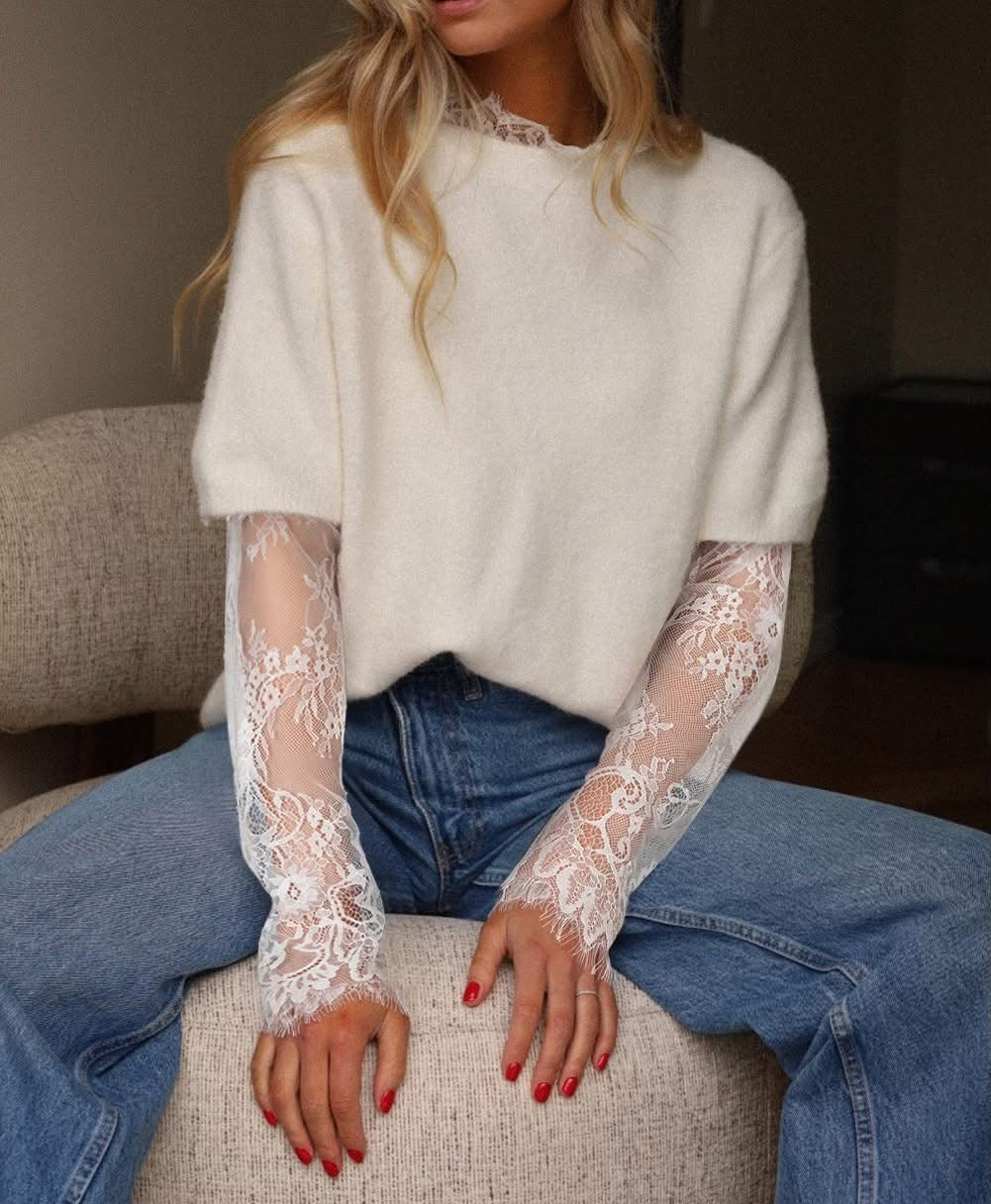 Beige Lace Two Piece Sweater
