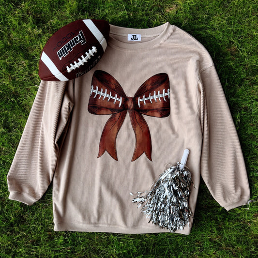 RTS Beige Football Bow Corded Crew