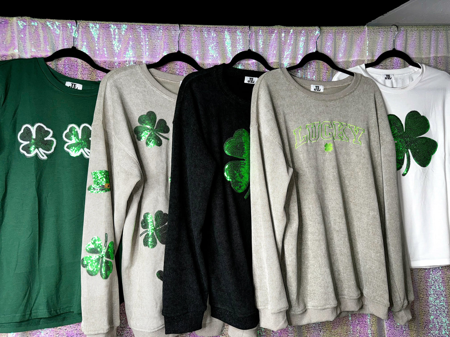 S-XXL Green Shamrock Sequin Tees