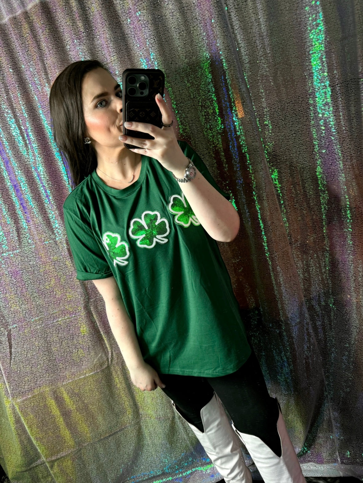 S-XXL Green Shamrock Sequin Tees