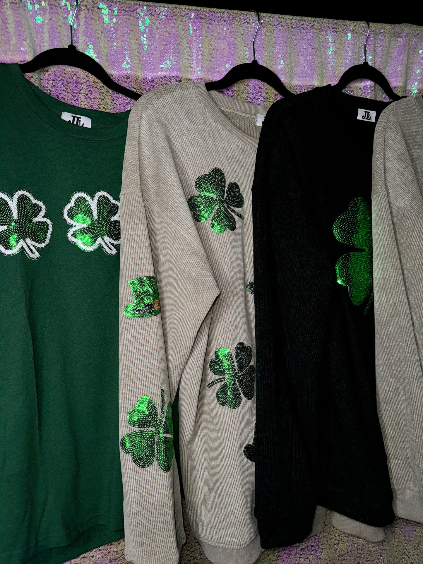 S-XXL Green Shamrock Sequin Tees