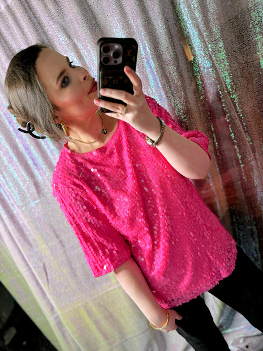 Pink Sequin Top (Fully Lined)