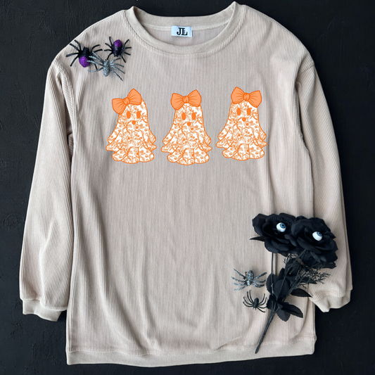 Beige/Orange Floral Ghost Corded Crew