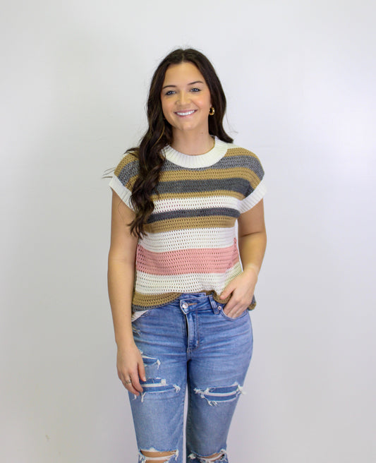 Striped Eyelet Sweater LT