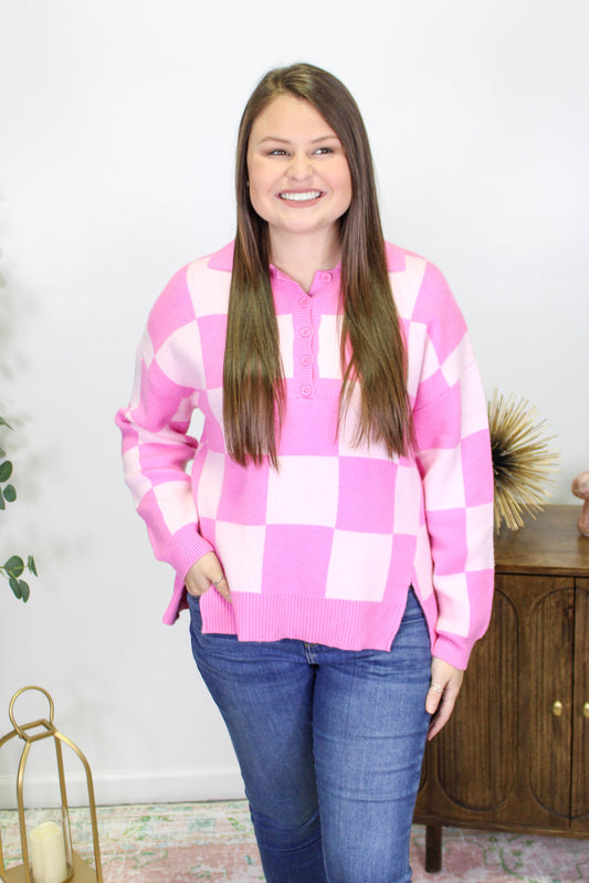 Pink Checkered Pullover LT