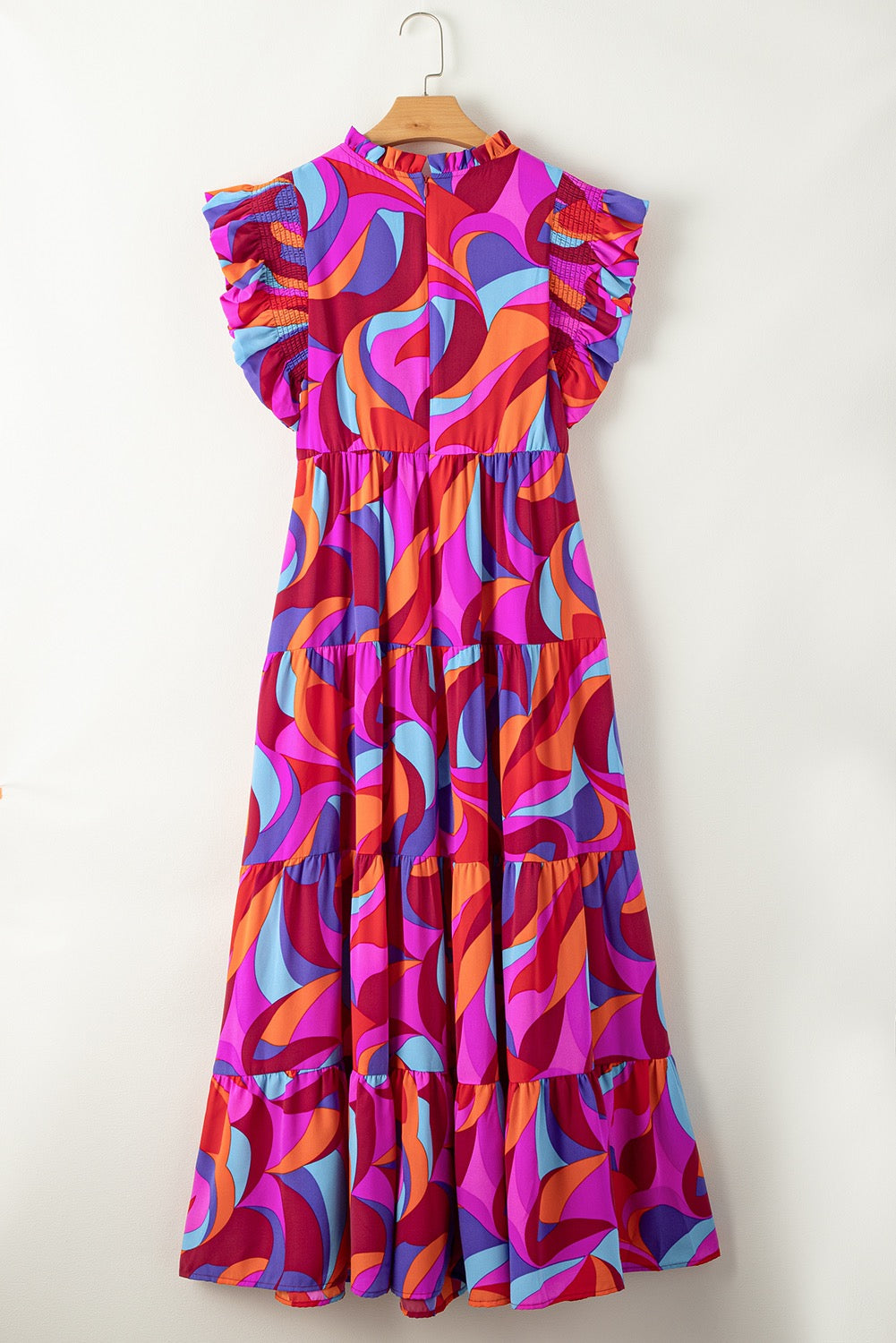 Abstract Ruffle Sleeve Maxi LT