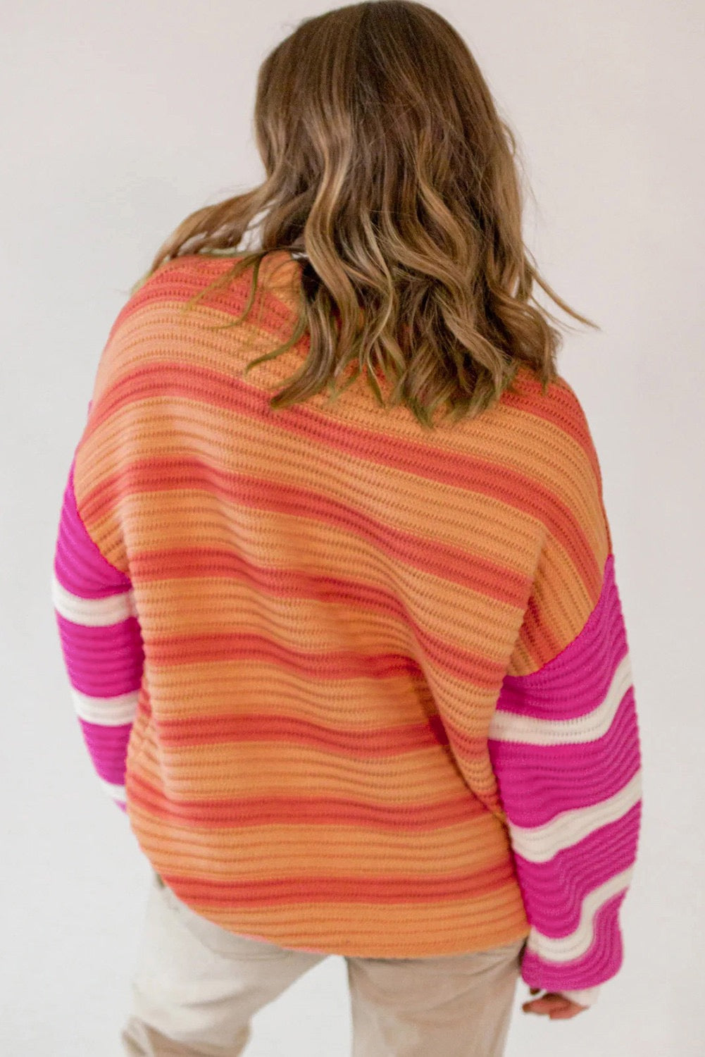 Orange Striped Colorblock Sweater LT