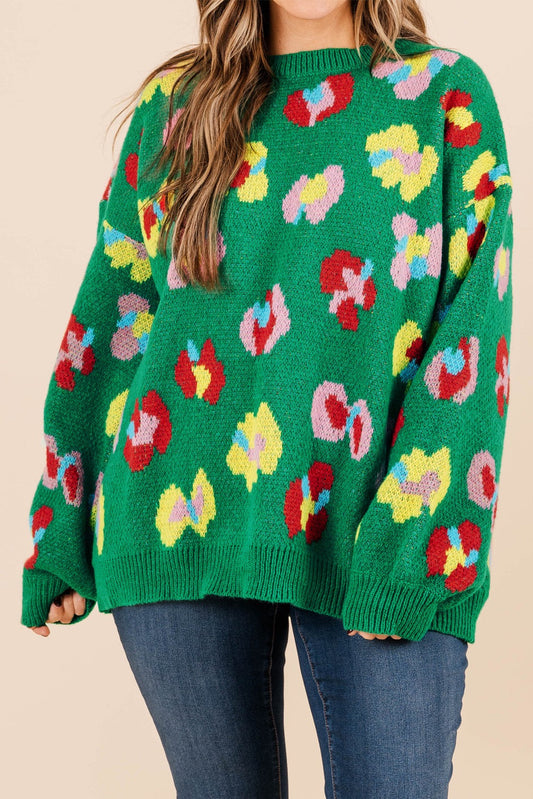 Green Leopard Plus Size Sweater LT