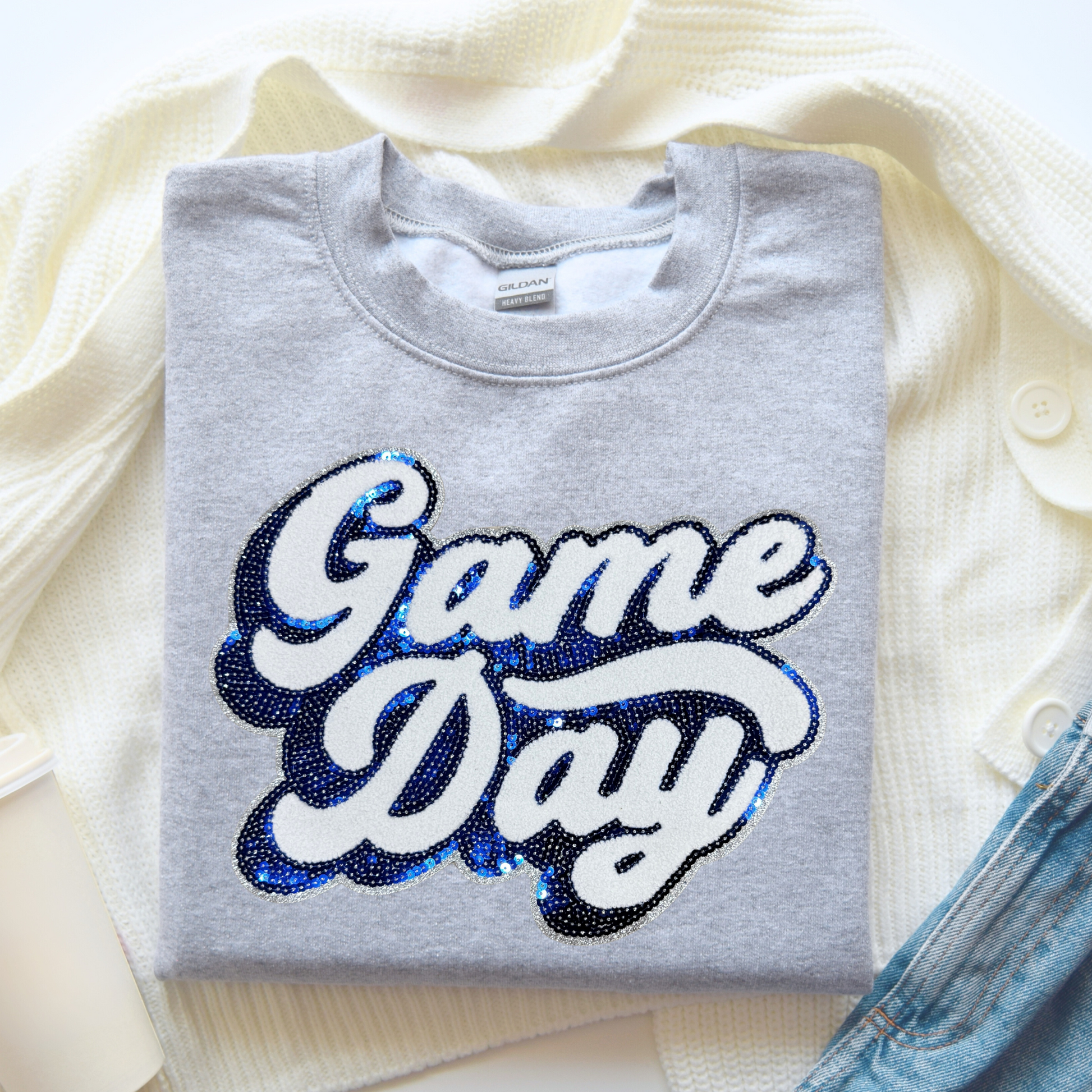 Navy Sequin Game Day Patch Sweatshirt