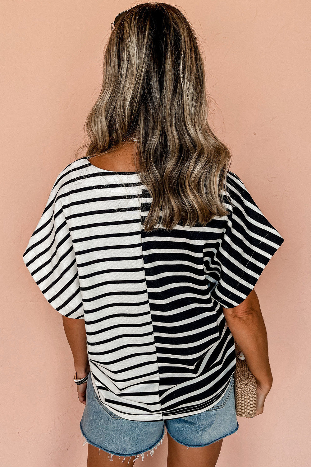 Two Tone Black Stripe Top LT