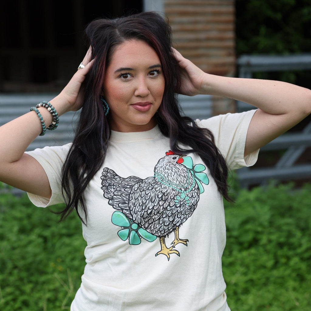 FestiviTees Women - Apparel - Shirts - T-Shirts Turquoise Chicken with Flowers Soft Graphic Tee